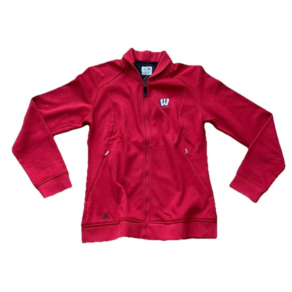 Adidas Womens Full Zip Golf Sweater Medium Red University of Wisconsin NCAA